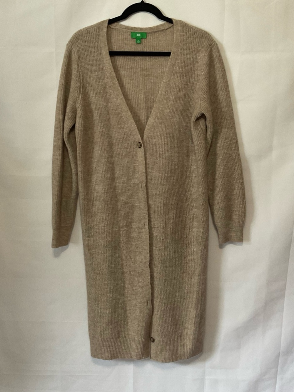 dip Long Button Front Rib Knit Cardigan Tan XL